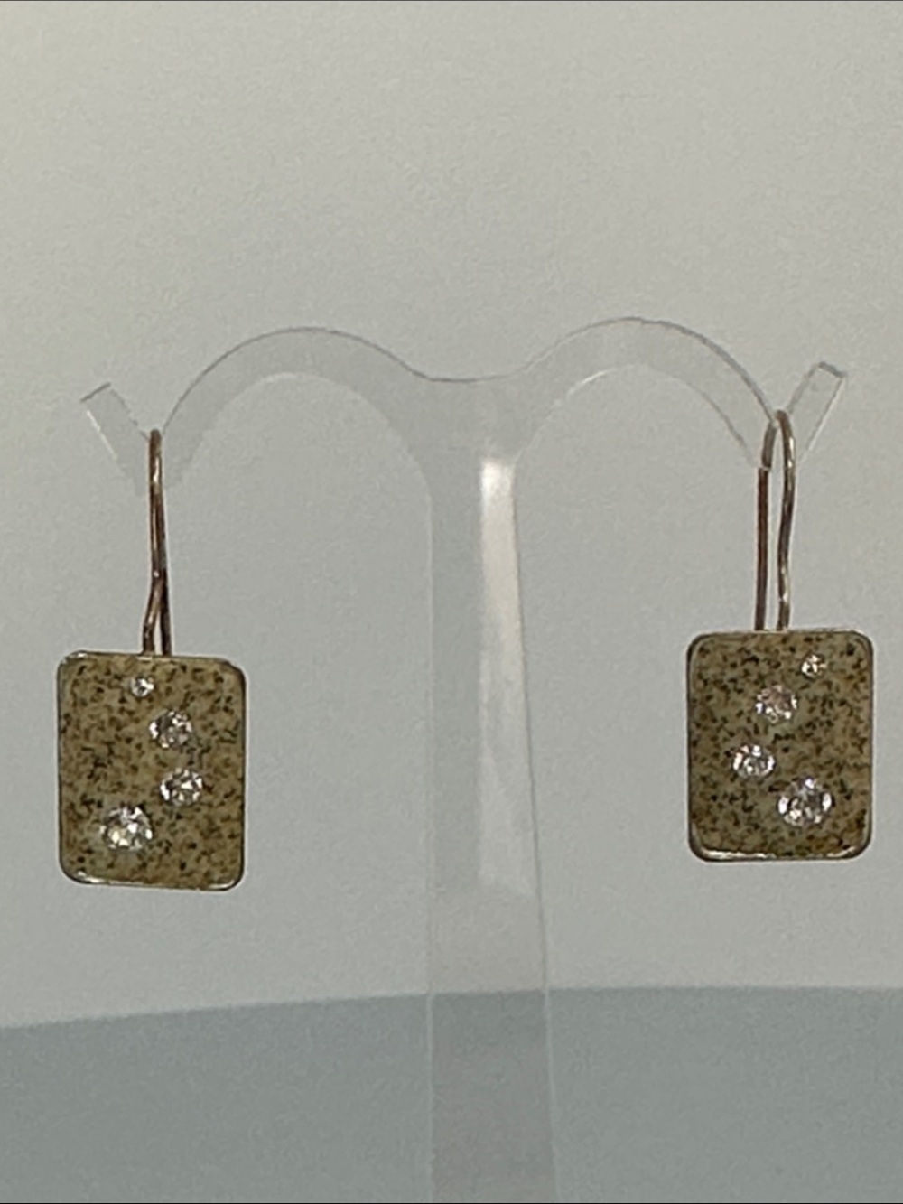 Sterling Silver Rectangle Drop Earrings with Crystal Accents